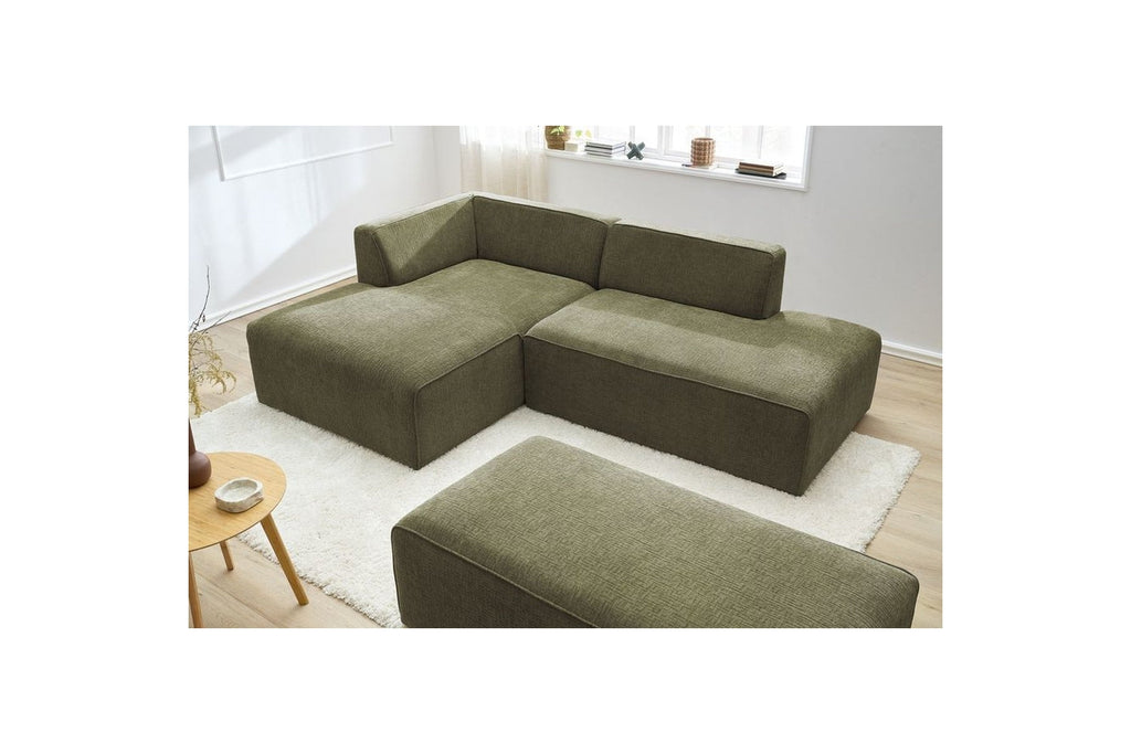 MEGEVE modular fixed corner sofa in textured fabric with pouffe - Left-hand corner - BOBOCHIC - The Bradery