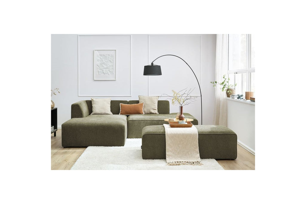 MEGEVE modular fixed corner sofa in textured fabric with pouffe - Left-hand corner - BOBOCHIC - The Bradery