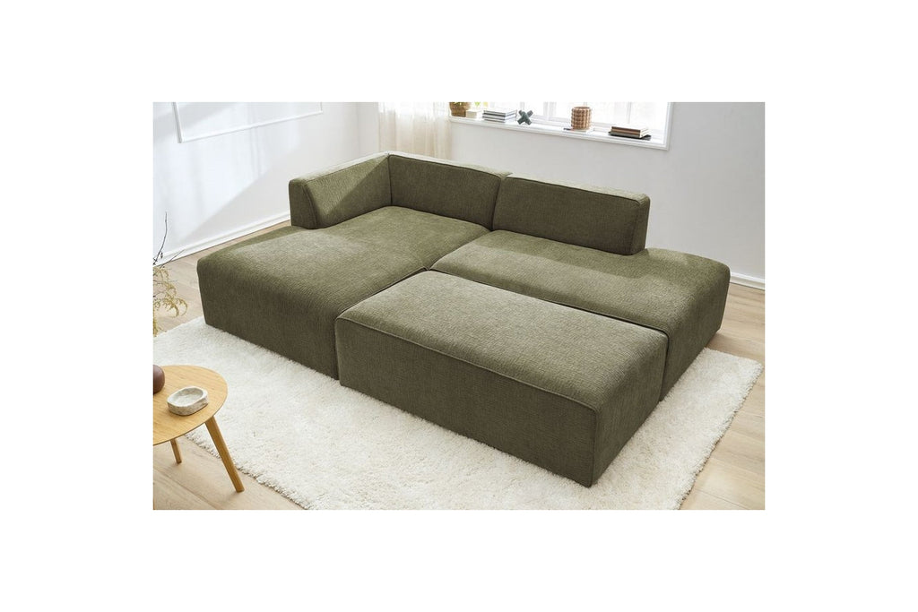 MEGEVE modular fixed corner sofa in textured fabric with pouffe - Left-hand corner - BOBOCHIC - The Bradery