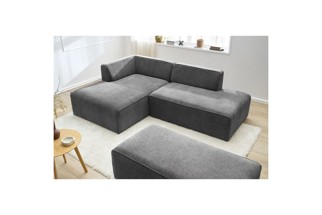 MEGEVE modular fixed corner sofa in textured fabric with pouffe - Left-hand corner - BOBOCHIC - The Bradery