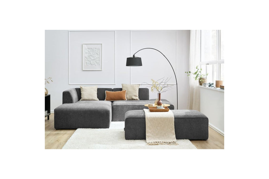 MEGEVE modular fixed corner sofa in textured fabric with pouffe - Left-hand corner - BOBOCHIC - The Bradery