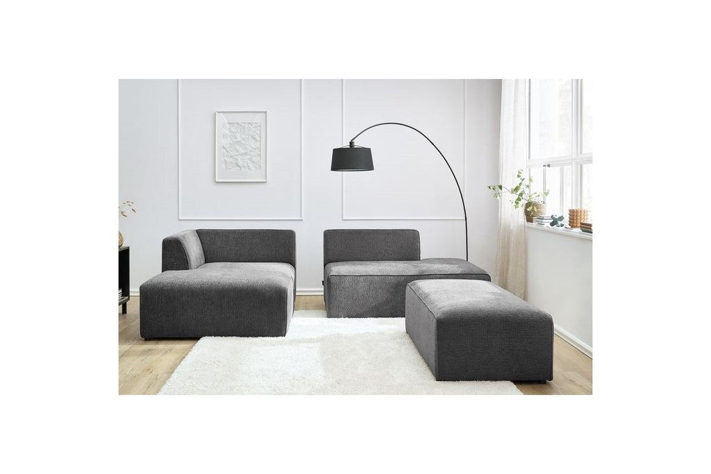 MEGEVE modular fixed corner sofa in textured fabric with pouffe - Left-hand corner - BOBOCHIC - The Bradery