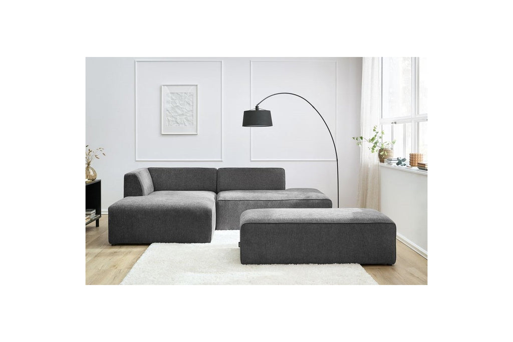 MEGEVE modular fixed corner sofa in textured fabric with pouffe - Left-hand corner - BOBOCHIC - The Bradery