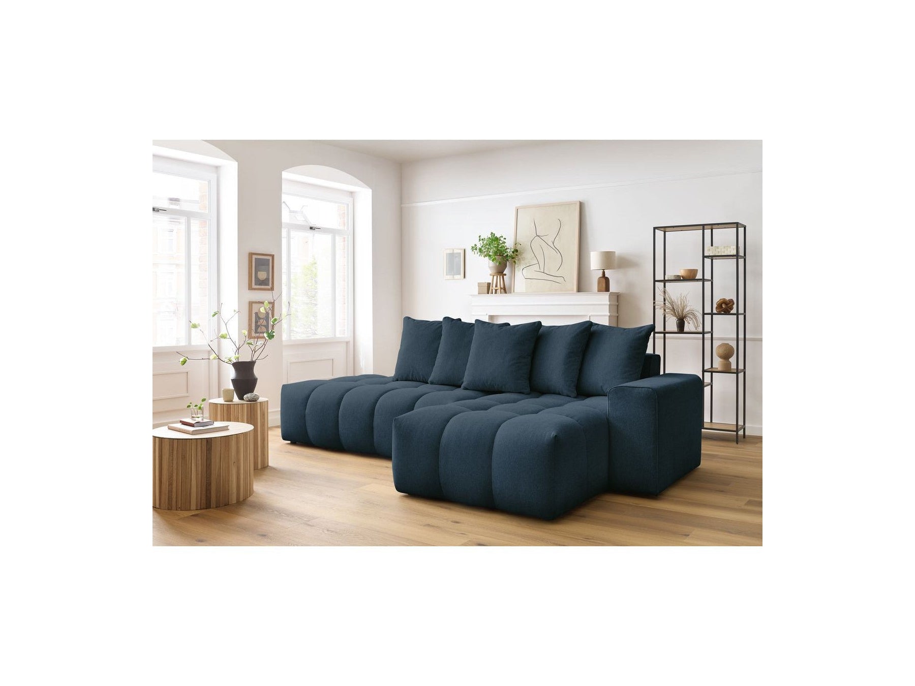 MONT WHITE fixed corner sofa in fabric - Right-hand corner - BOBOCHIC - The Bradery