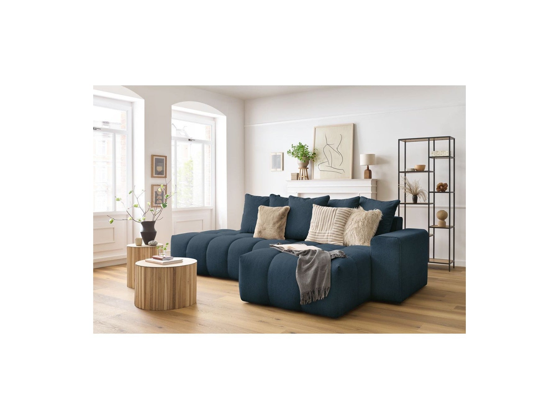 MONT WHITE fixed corner sofa in fabric - Right-hand corner - BOBOCHIC - The Bradery