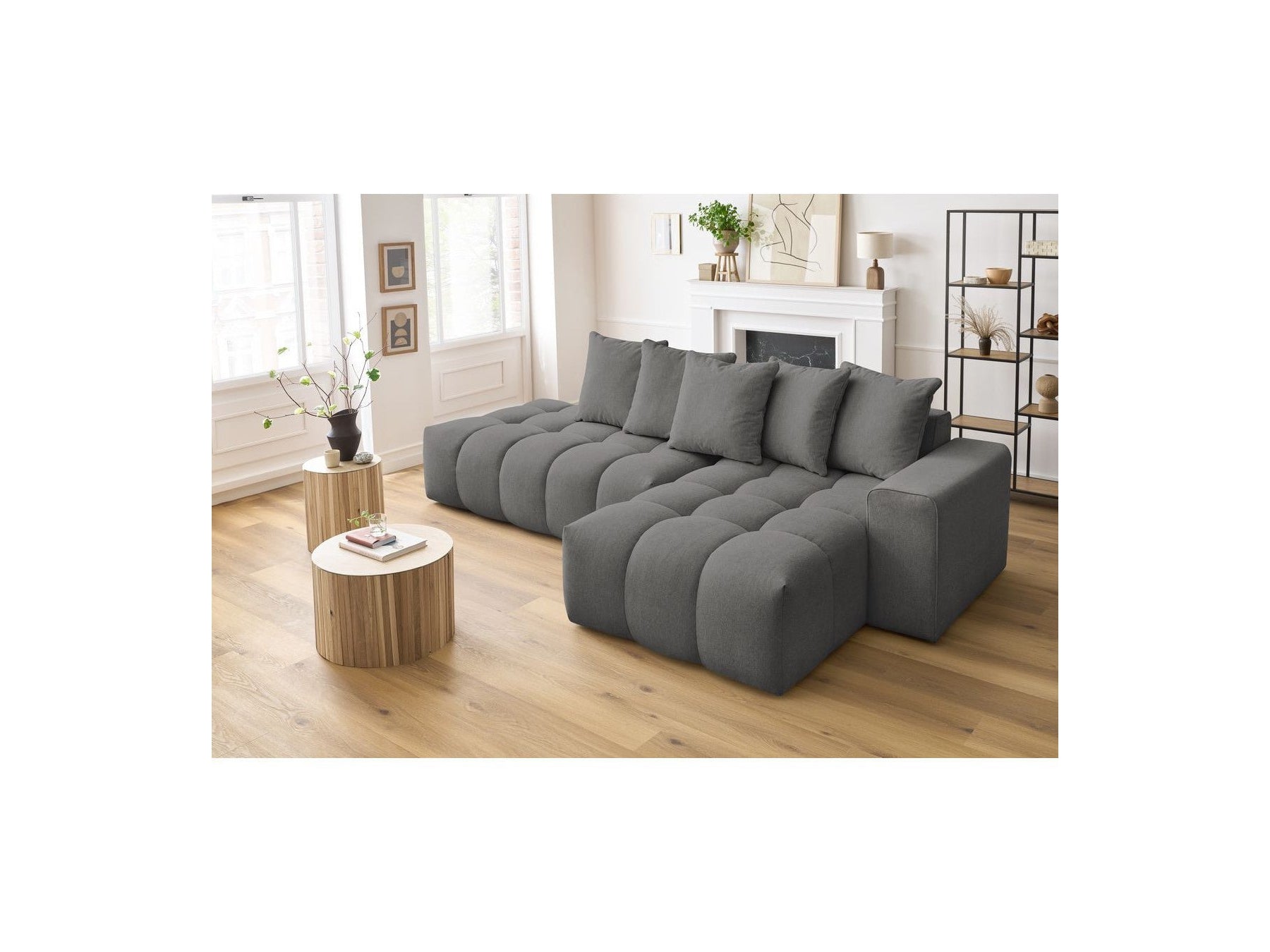 Fixed MONT WHITE fabric corner sofa - Right-hand corner - BOBOCHIC - The Bradery