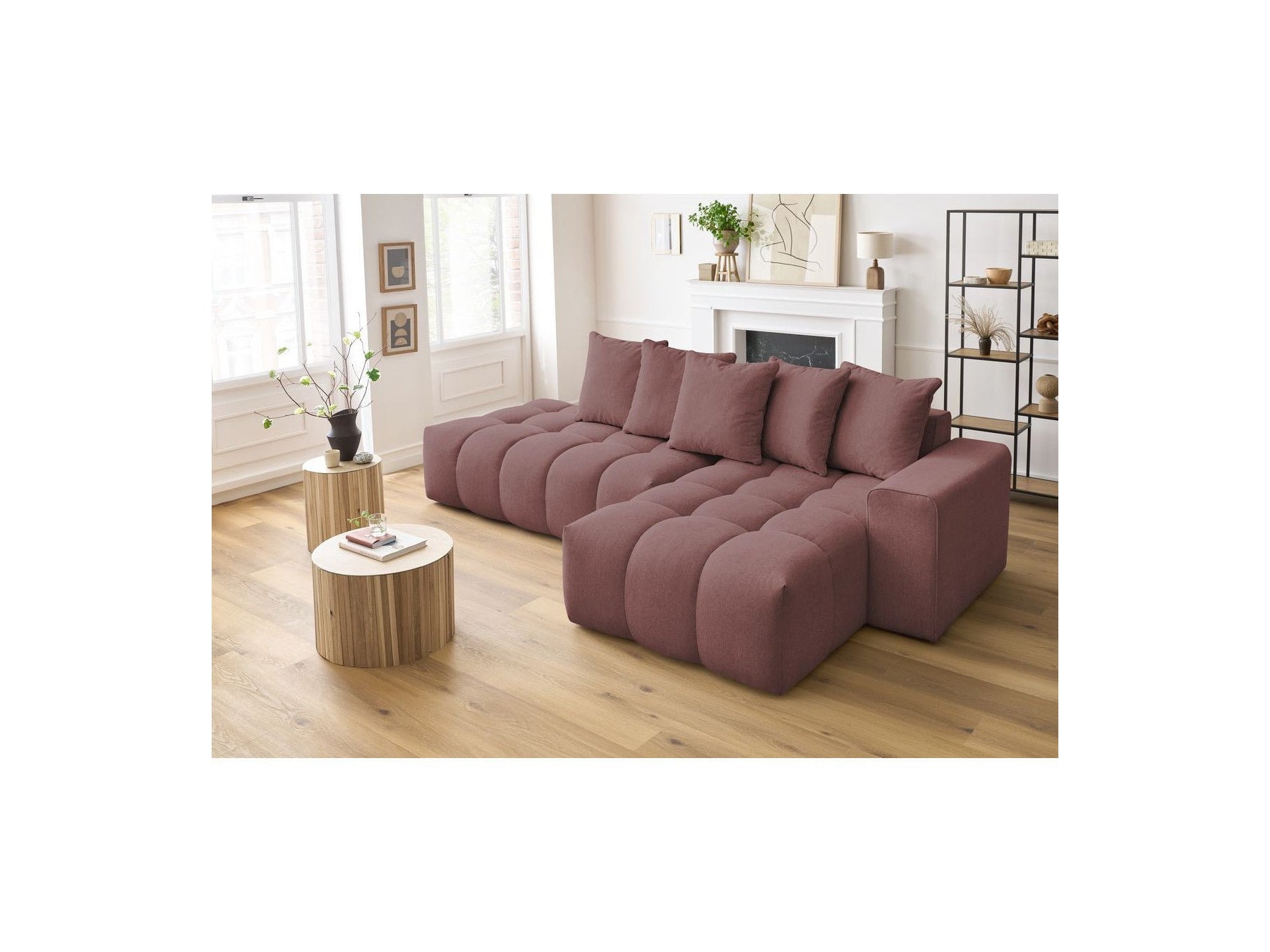Fixed MONT WHITE fabric corner sofa - Right-hand corner - BOBOCHIC - The Bradery