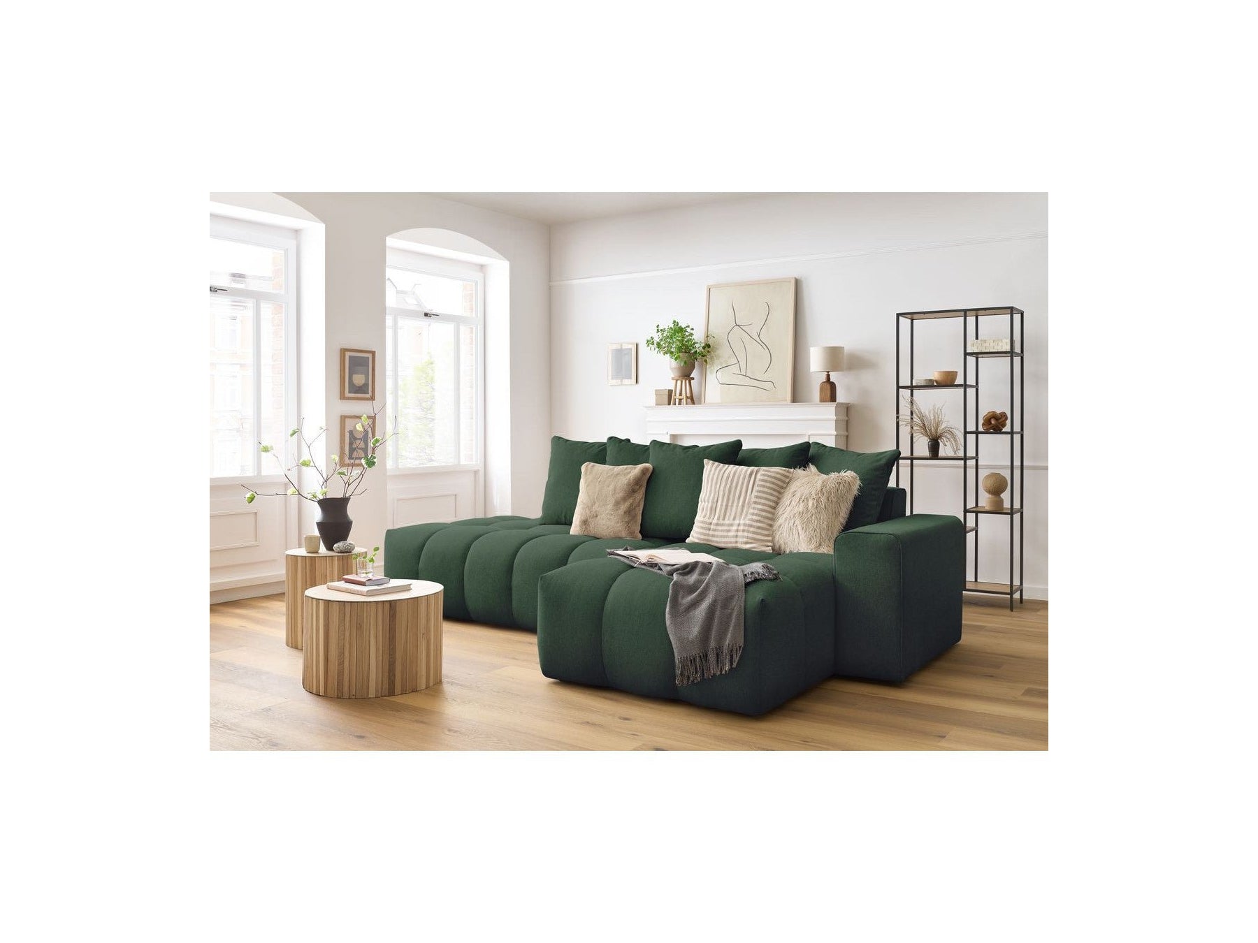 MONT WHITE fixed corner sofa in fabric - Right-hand corner - BOBOCHIC - The Bradery