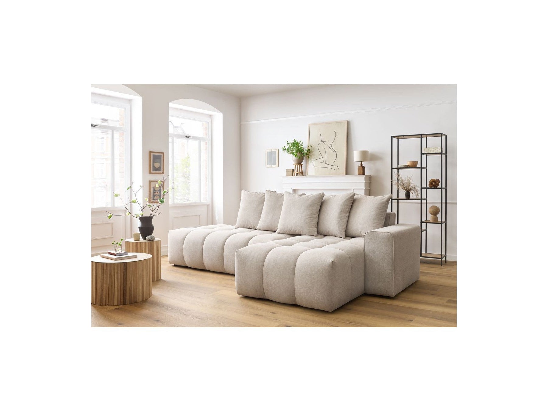 MONT WHITE fixed corner sofa in fabric - Right-hand corner - BOBOCHIC - The Bradery