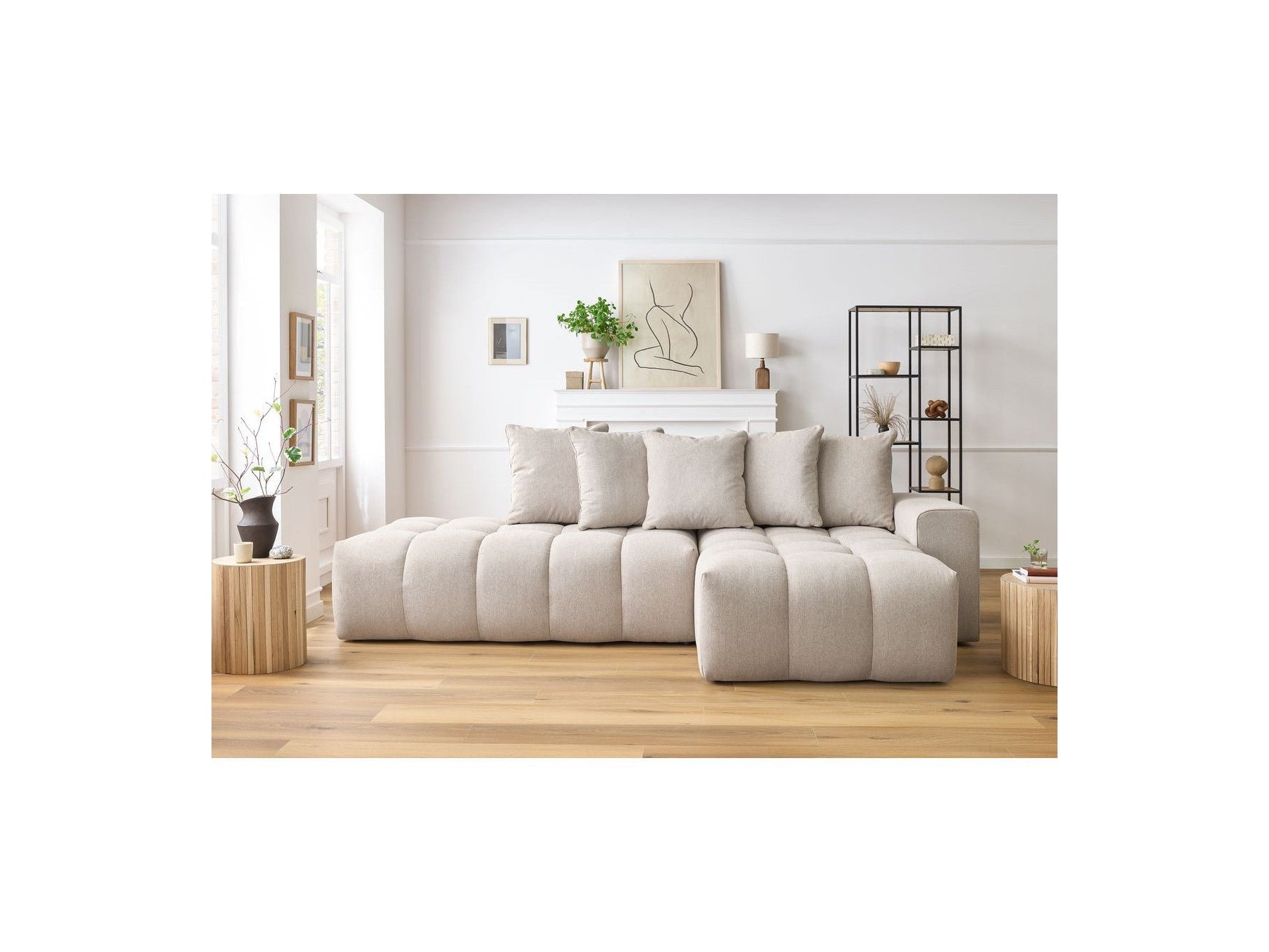 MONT WHITE fixed corner sofa in fabric - Right-hand corner - BOBOCHIC - The Bradery