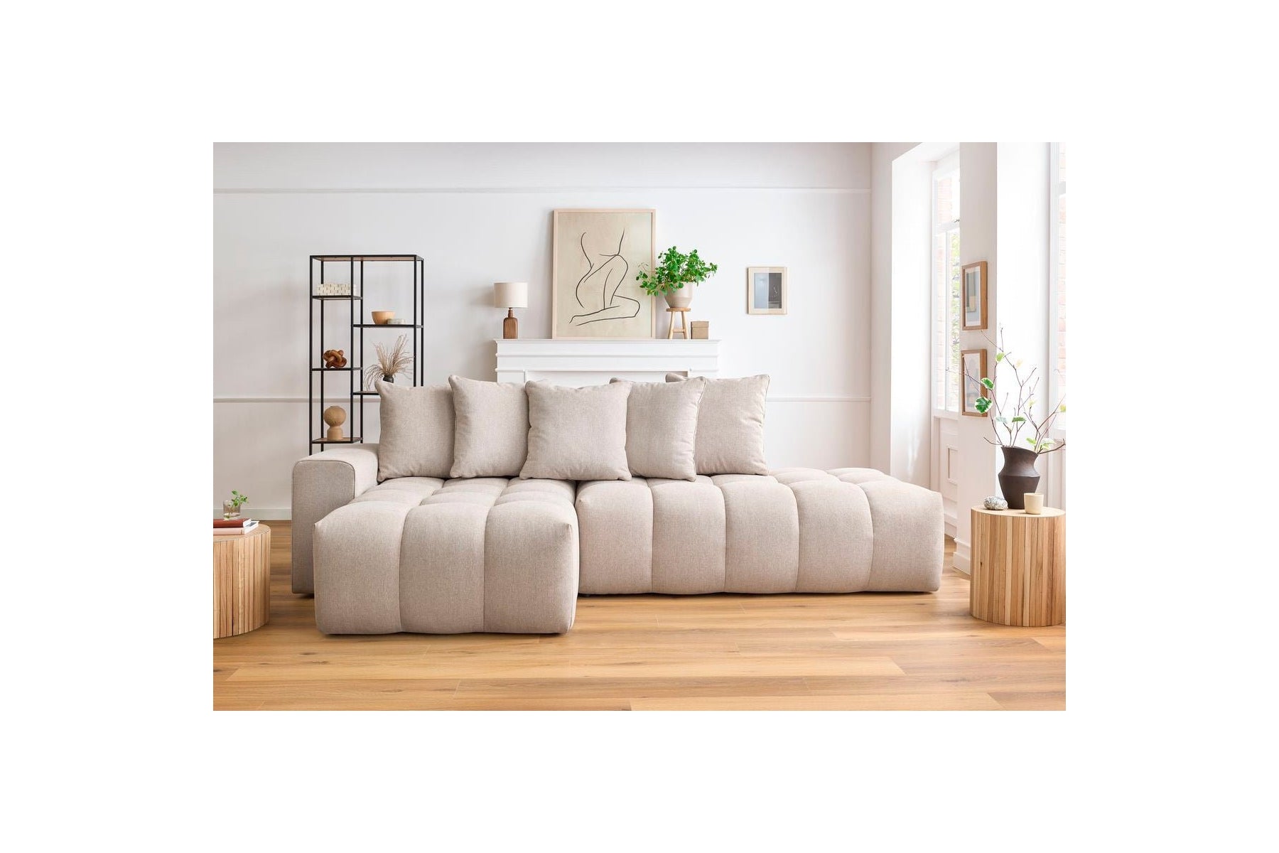 Fixed MONT WHITE fabric corner sofa - Left-hand corner - BOBOCHIC - The Bradery