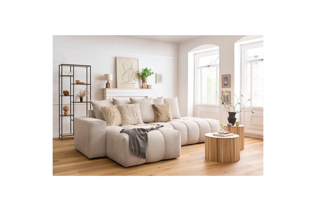 Fixed corner sofa MONT WHITE in fabric - Left-hand corner - BOBOCHIC - The Bradery