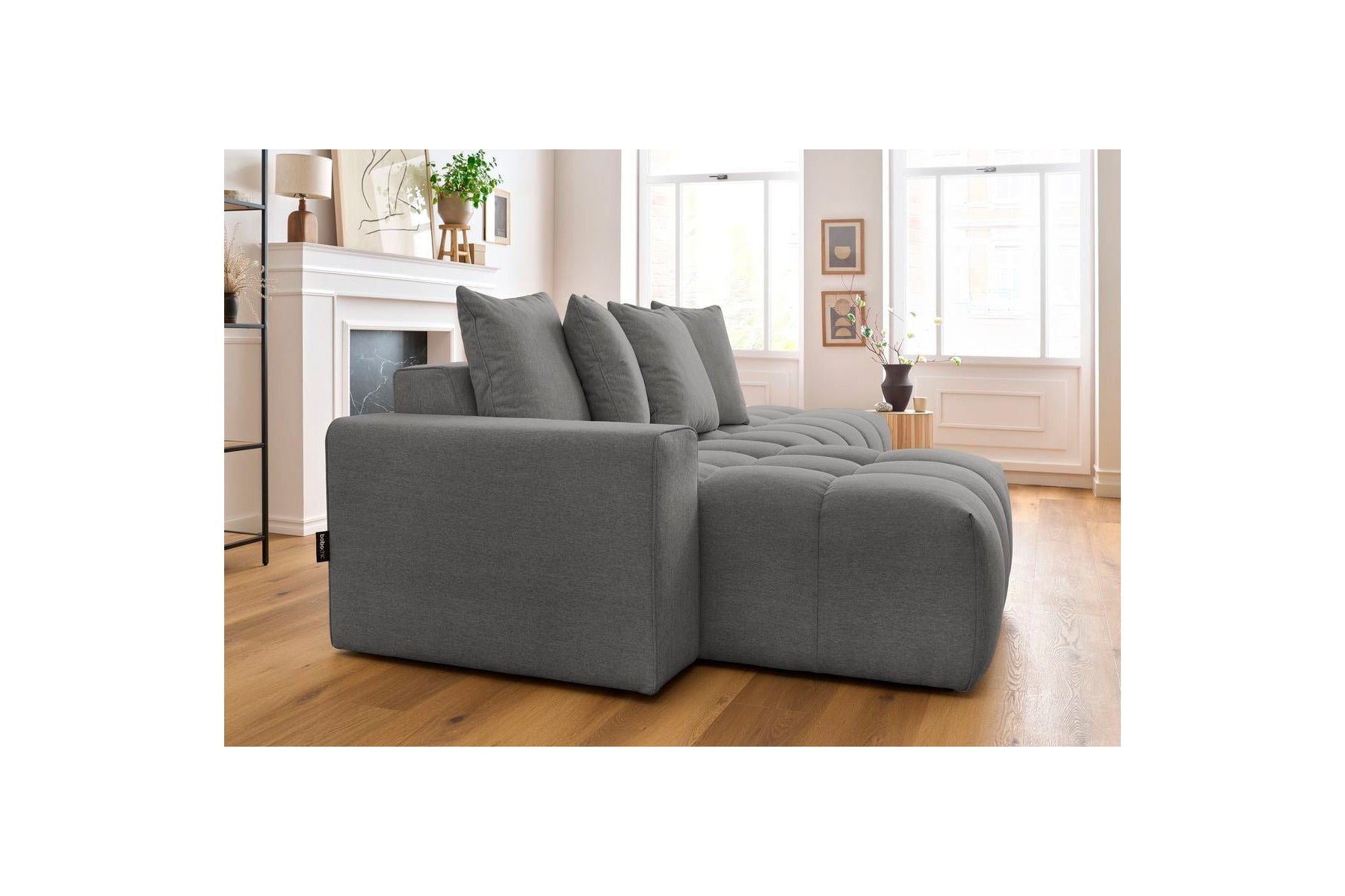 Fixed corner sofa MONT WHITE in fabric - Left-hand corner - BOBOCHIC - The Bradery