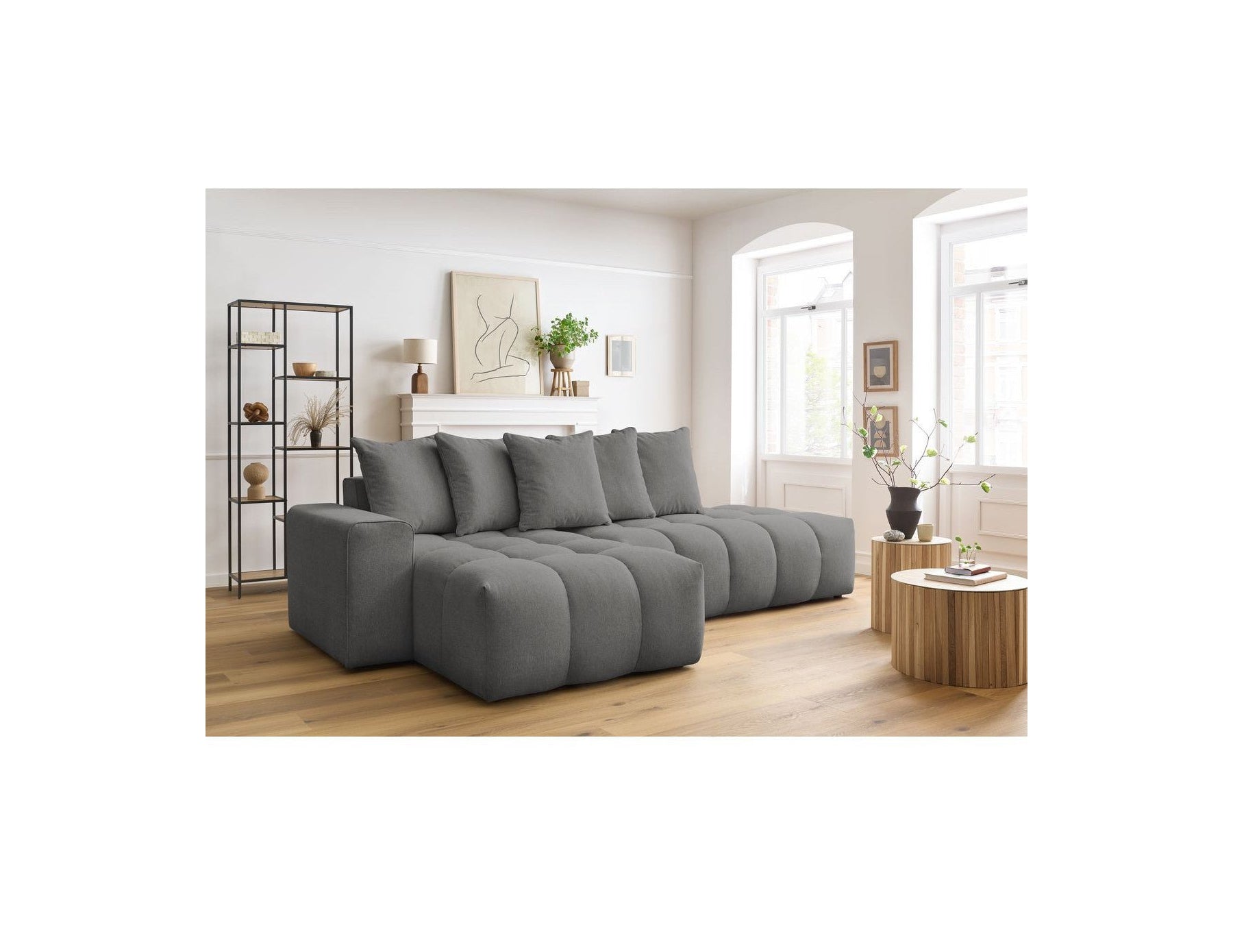 Fixed corner sofa MONT WHITE in fabric - Left-hand corner - BOBOCHIC - The Bradery