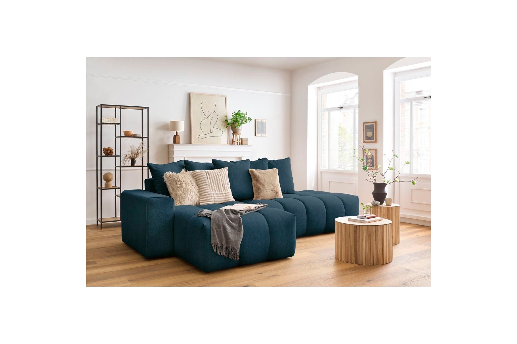 Fixed corner sofa MONT WHITE in fabric - Left-hand corner - BOBOCHIC - The Bradery