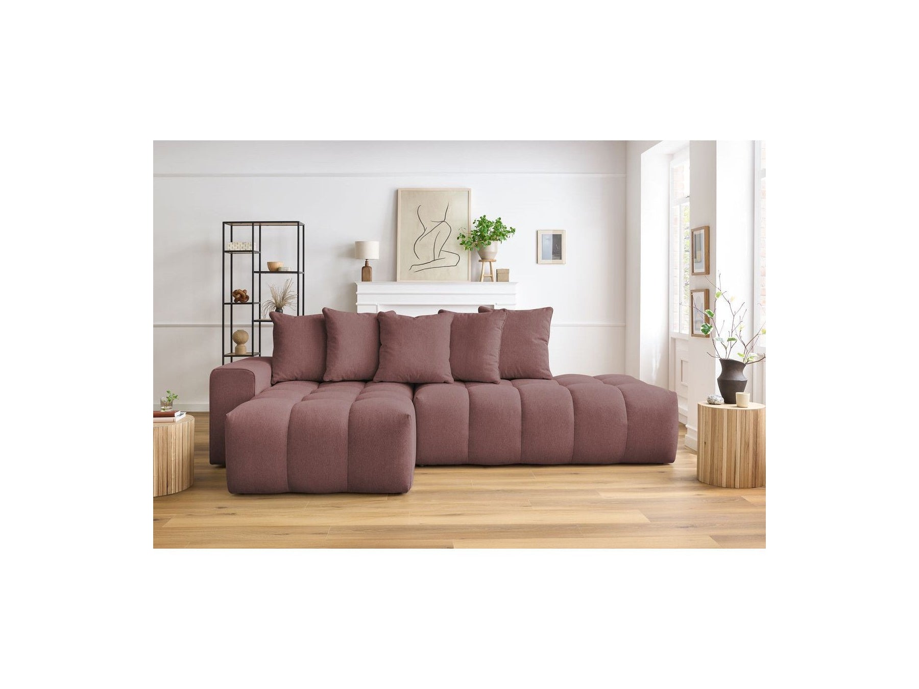 Fixed MONT WHITE corner sofa in fabric - Left-hand corner - BOBOCHIC - The Bradery
