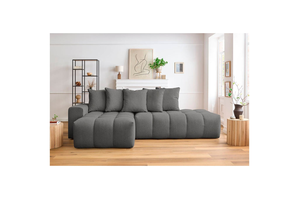 Fixed corner sofa MONT WHITE in fabric - Left-hand corner - BOBOCHIC - The Bradery