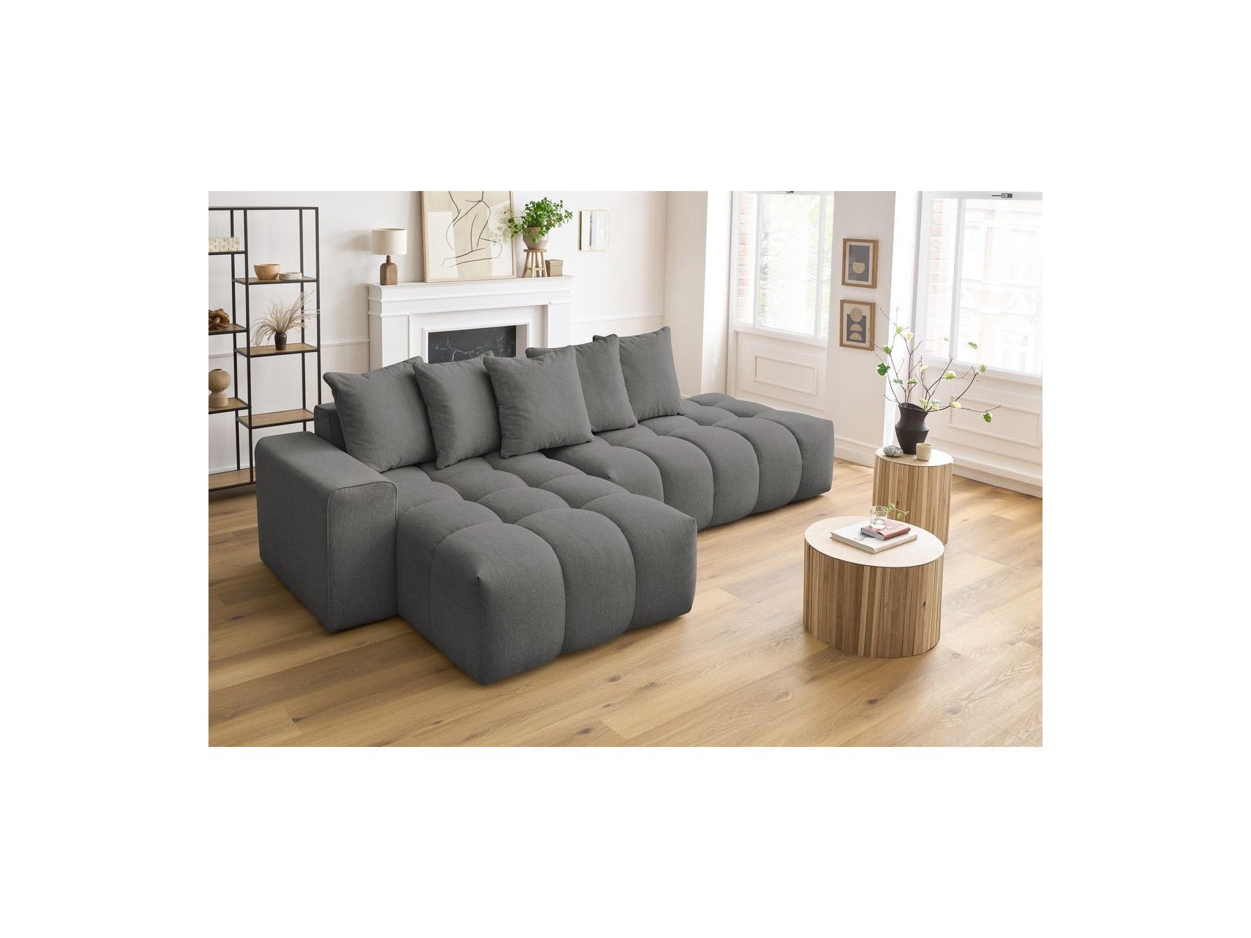 Fixed MONT WHITE fabric corner sofa - Left-hand corner - BOBOCHIC - The Bradery