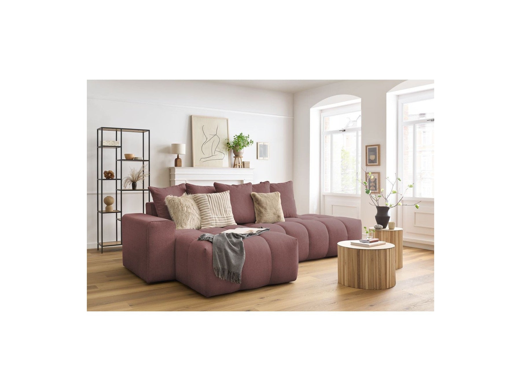 Fixed MONT WHITE corner sofa in fabric - Left-hand corner - BOBOCHIC - The Bradery