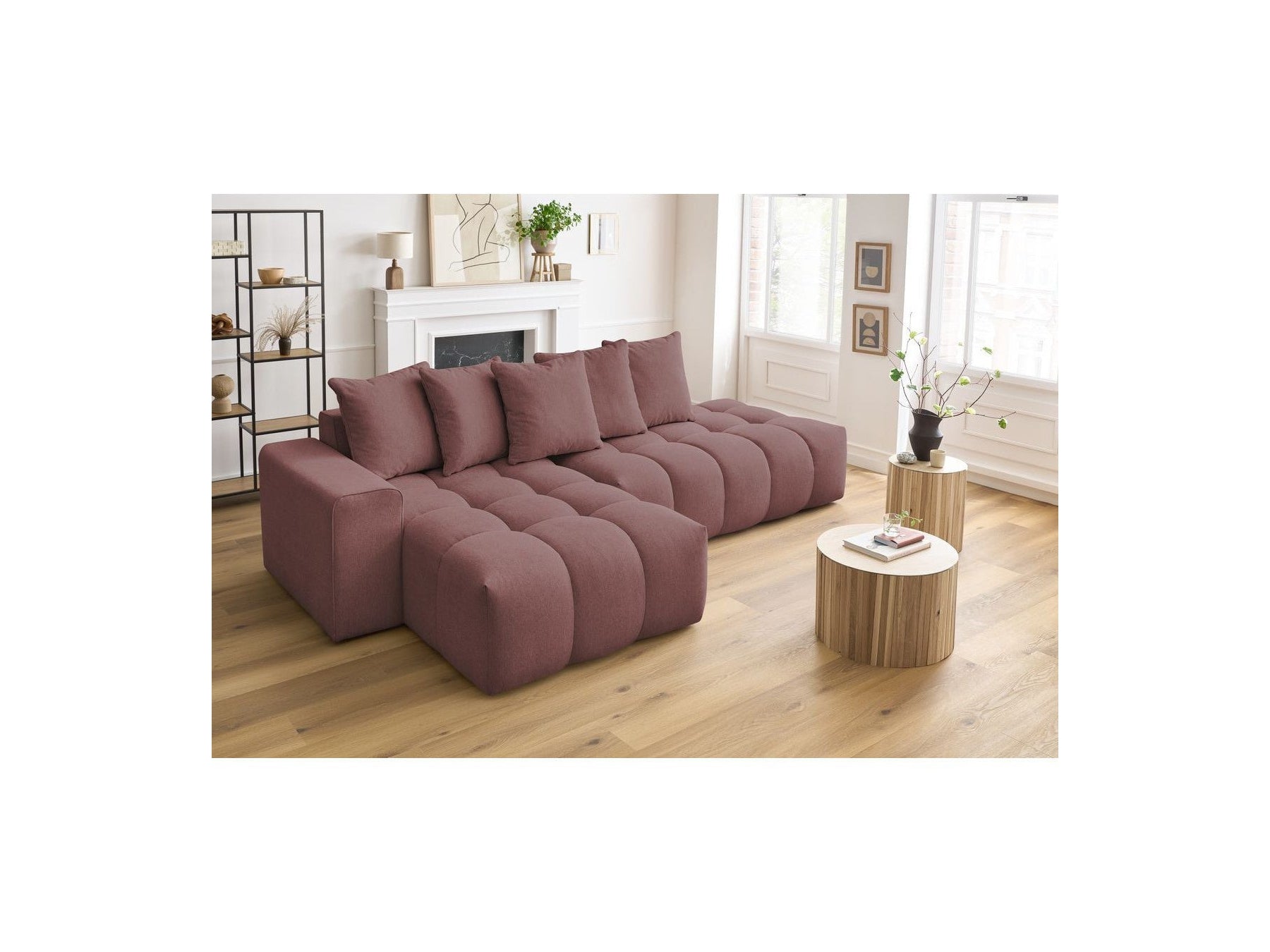 Fixed MONT WHITE corner sofa in fabric - Left-hand corner - BOBOCHIC - The Bradery