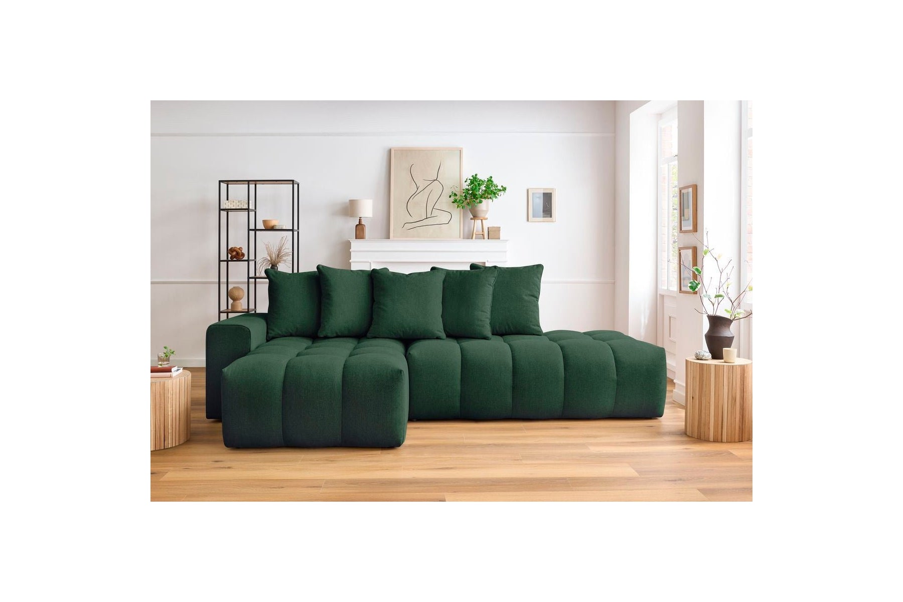 Fixed corner sofa MONT WHITE in fabric - Left-hand corner - BOBOCHIC - The Bradery