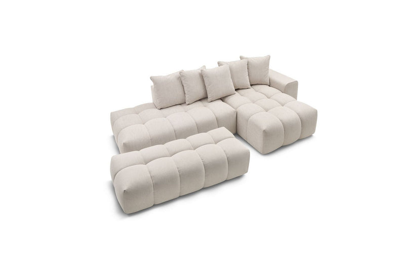 Canapé d'angle fixe MONT BLANC en tissu avec pouf - Angle droit - BOBOCHIC - The Bradery