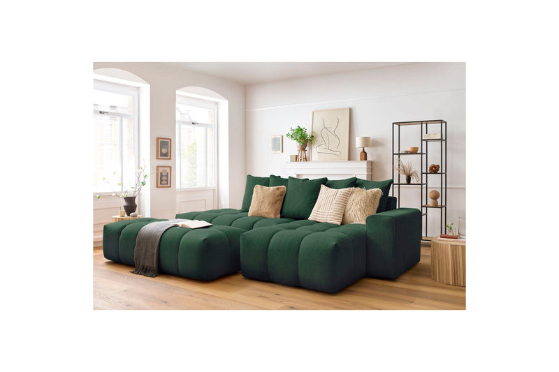 Canapé d'angle fixe MONT BLANC en tissu avec pouf - Angle droit - BOBOCHIC - The Bradery