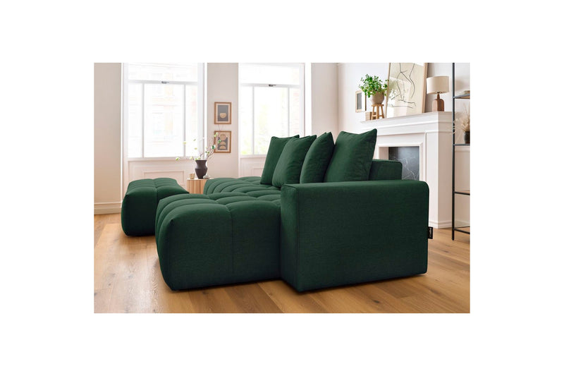 Canapé d'angle fixe MONT BLANC en tissu avec pouf - Angle droit - BOBOCHIC - The Bradery