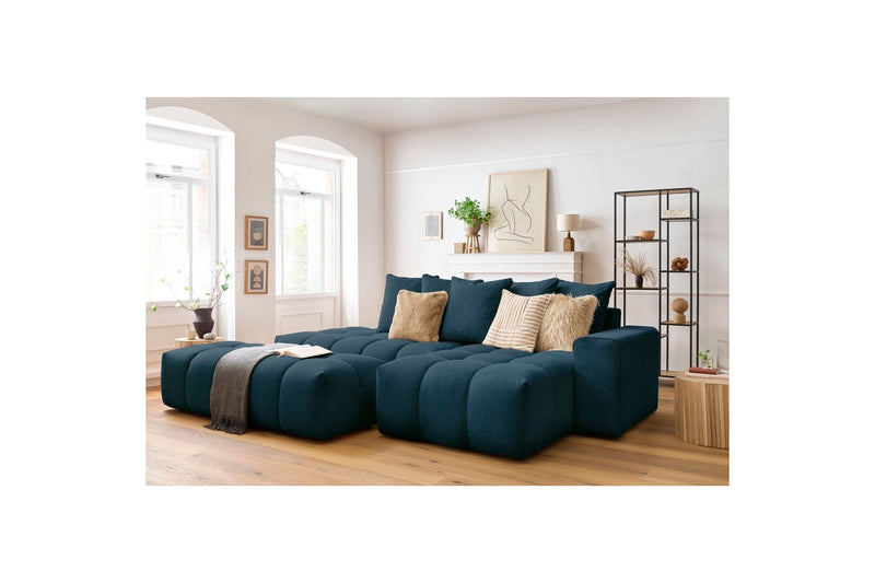 Canapé d'angle fixe MONT BLANC en tissu avec pouf - Angle droit - BOBOCHIC - The Bradery