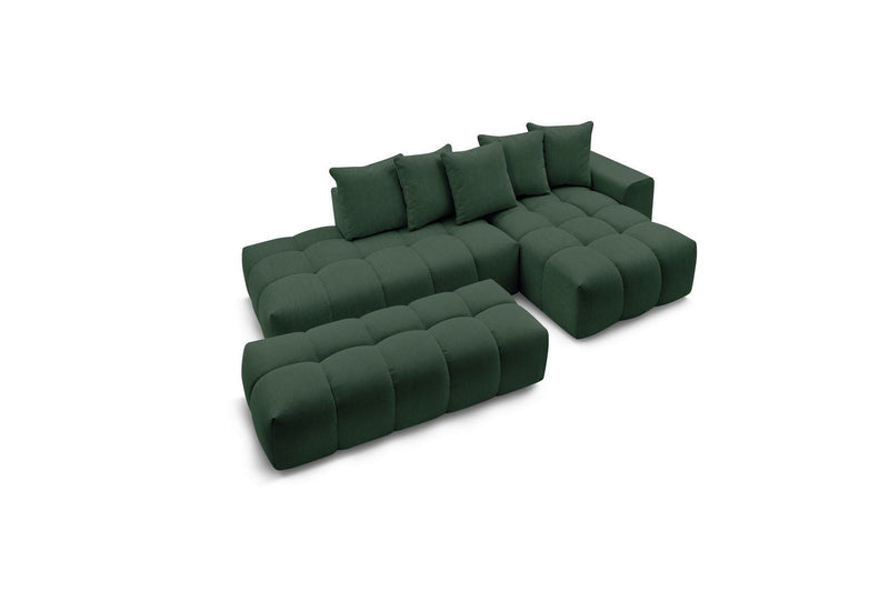 Canapé d'angle fixe MONT BLANC en tissu avec pouf - Angle droit - BOBOCHIC - The Bradery