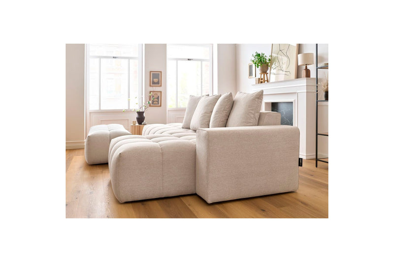 Canapé d'angle fixe MONT BLANC en tissu avec pouf - Angle droit - BOBOCHIC - The Bradery