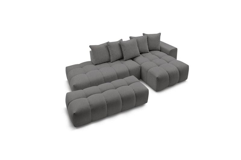 Canapé d'angle fixe MONT BLANC en tissu avec pouf - Angle droit - BOBOCHIC - The Bradery