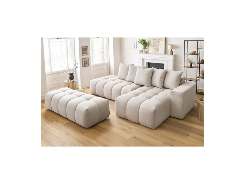 Canapé d'angle fixe MONT BLANC en tissu avec pouf - Angle droit - BOBOCHIC - The Bradery