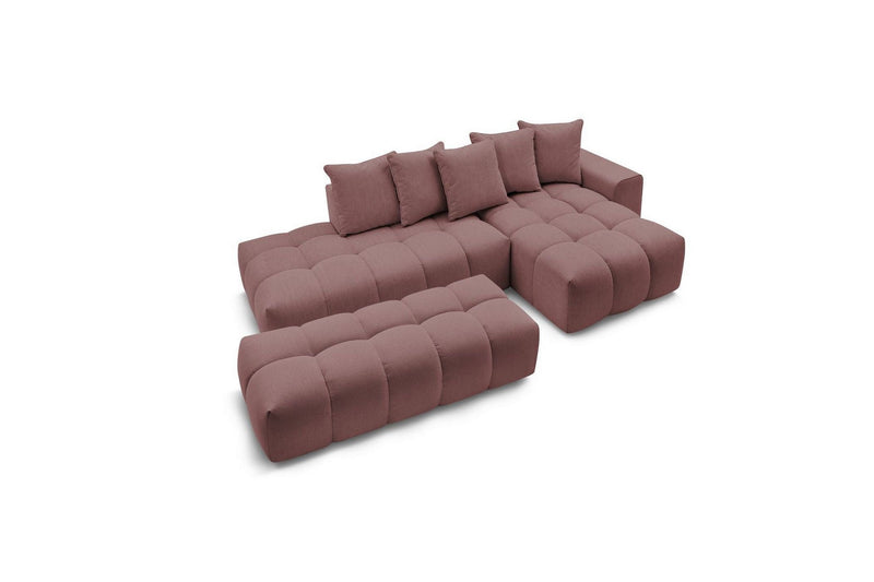 Canapé d'angle fixe MONT BLANC en tissu avec pouf - Angle droit - BOBOCHIC - The Bradery