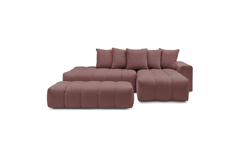 Canapé d'angle fixe MONT BLANC en tissu avec pouf - Angle droit - BOBOCHIC - The Bradery