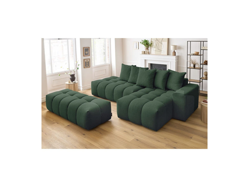 Canapé d'angle fixe MONT BLANC en tissu avec pouf - Angle droit - BOBOCHIC - The Bradery