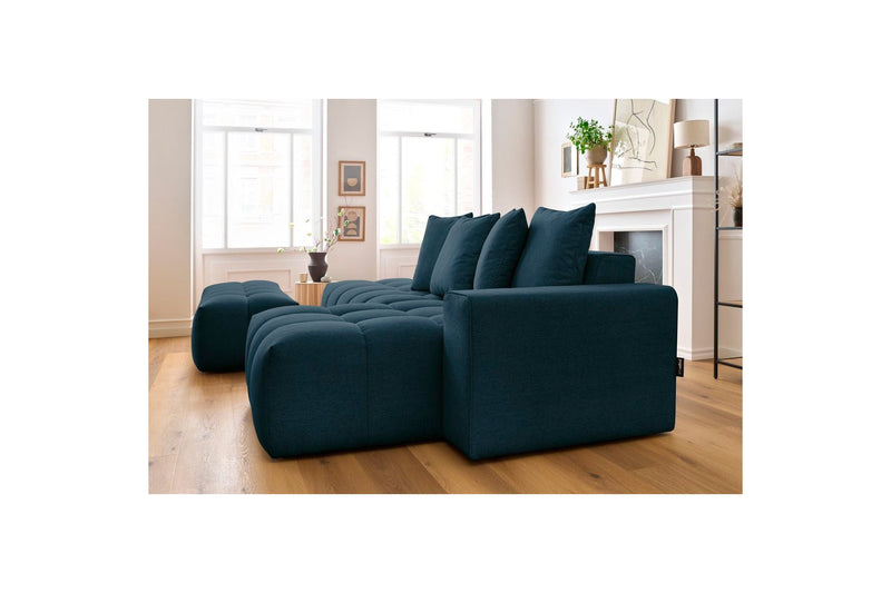 Canapé d'angle fixe MONT BLANC en tissu avec pouf - Angle droit - BOBOCHIC - The Bradery