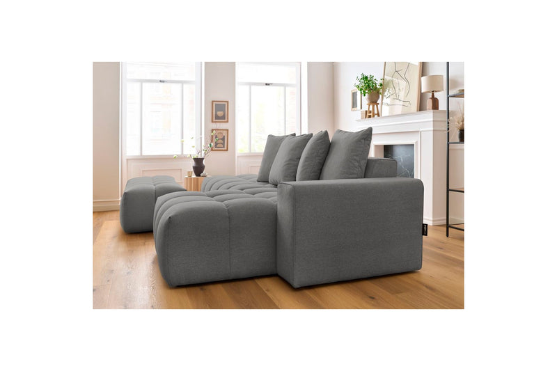 Canapé d'angle fixe MONT BLANC en tissu avec pouf - Angle droit - BOBOCHIC - The Bradery