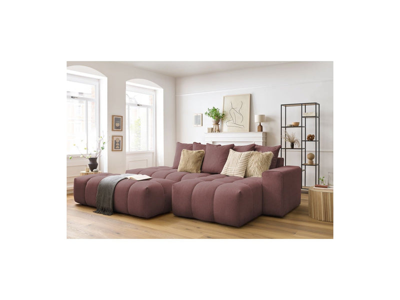 Canapé d'angle fixe MONT BLANC en tissu avec pouf - Angle droit - BOBOCHIC - The Bradery