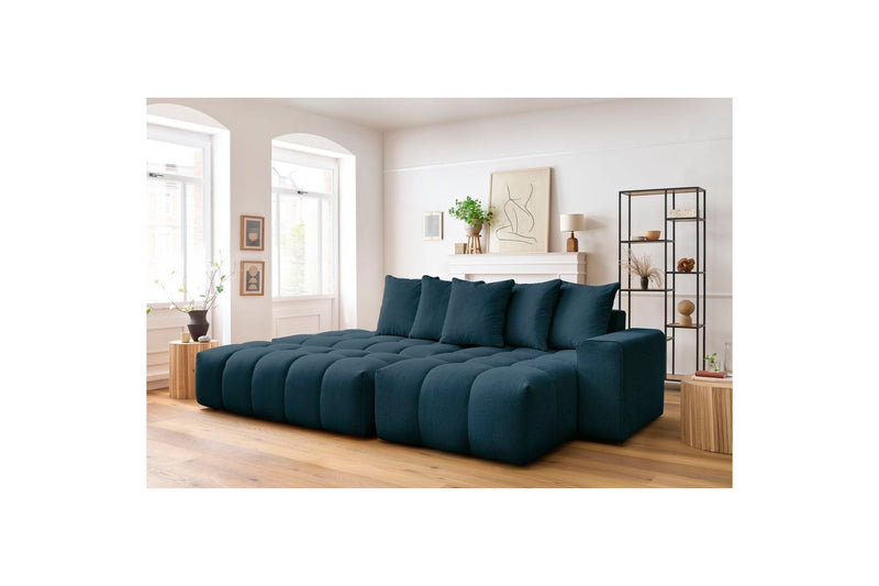 Canapé d'angle fixe MONT BLANC en tissu avec pouf - Angle droit - BOBOCHIC - The Bradery