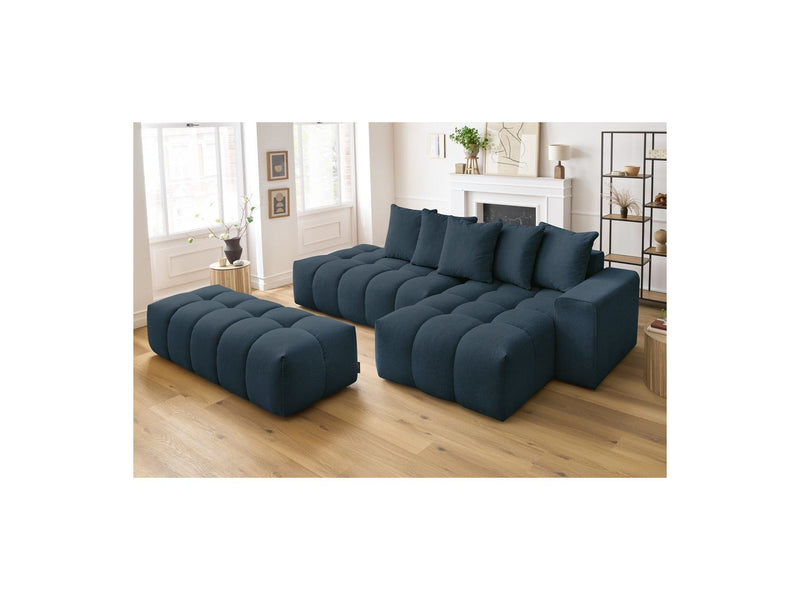Canapé d'angle fixe MONT BLANC en tissu avec pouf - Angle droit - BOBOCHIC - The Bradery