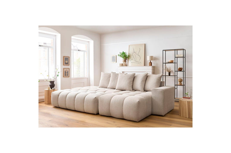 Canapé d'angle fixe MONT BLANC en tissu avec pouf - Angle droit - BOBOCHIC - The Bradery