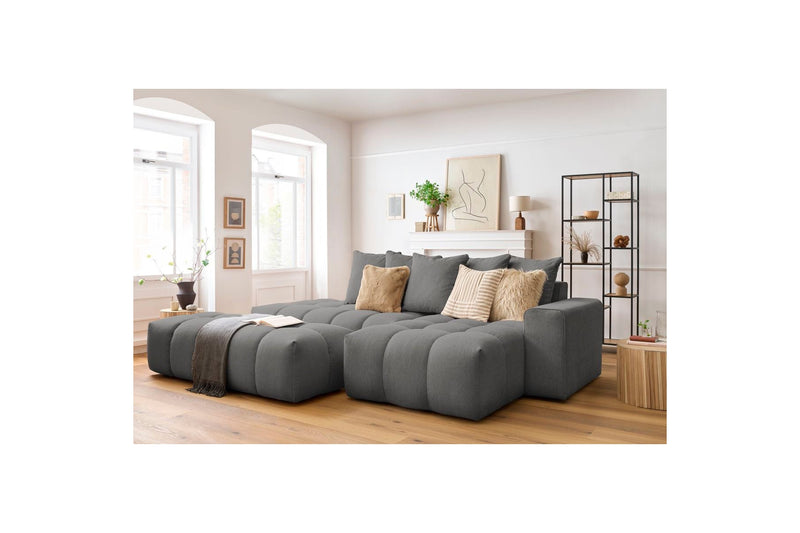 Canapé d'angle fixe MONT BLANC en tissu avec pouf - Angle droit - BOBOCHIC - The Bradery