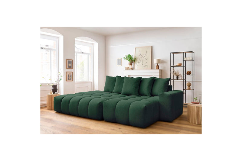 Canapé d'angle fixe MONT BLANC en tissu avec pouf - Angle droit - BOBOCHIC - The Bradery