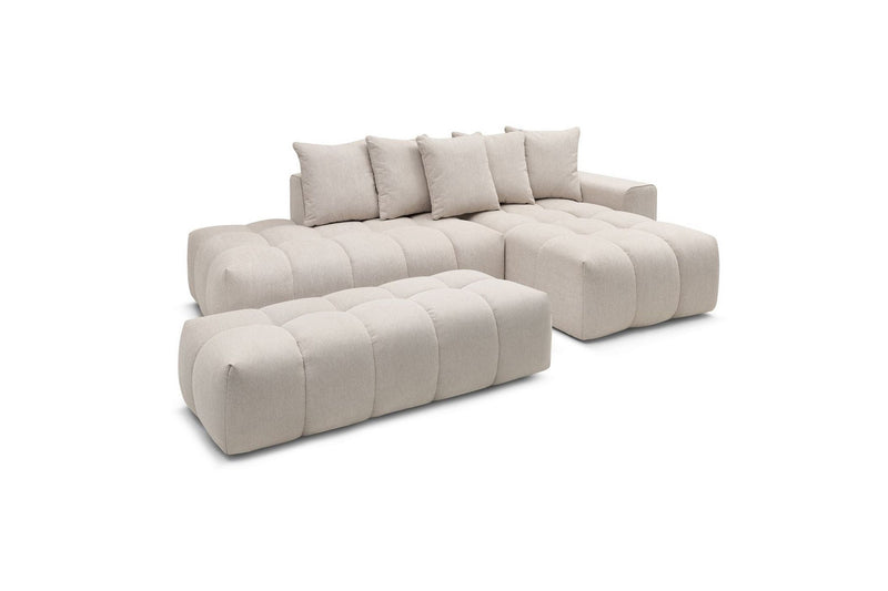 Canapé d'angle fixe MONT BLANC en tissu avec pouf - Angle droit - BOBOCHIC - The Bradery