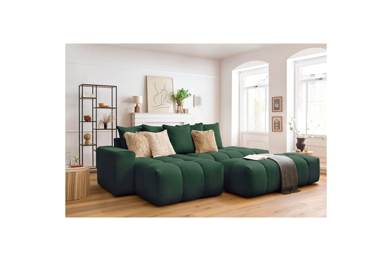 Canapé d'angle fixe MONT BLANC en tissu avec pouf - Angle gauche - BOBOCHIC - The Bradery