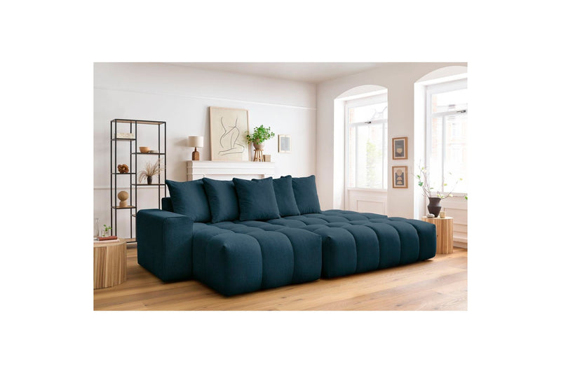 Canapé d'angle fixe MONT BLANC en tissu avec pouf - Angle gauche - BOBOCHIC - The Bradery