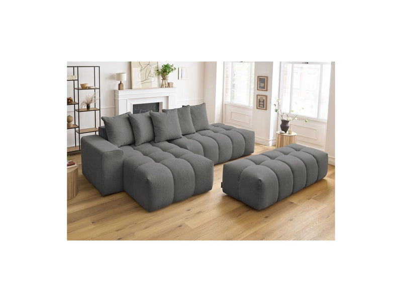 Canapé d'angle fixe MONT BLANC en tissu avec pouf - Angle gauche - BOBOCHIC - The Bradery