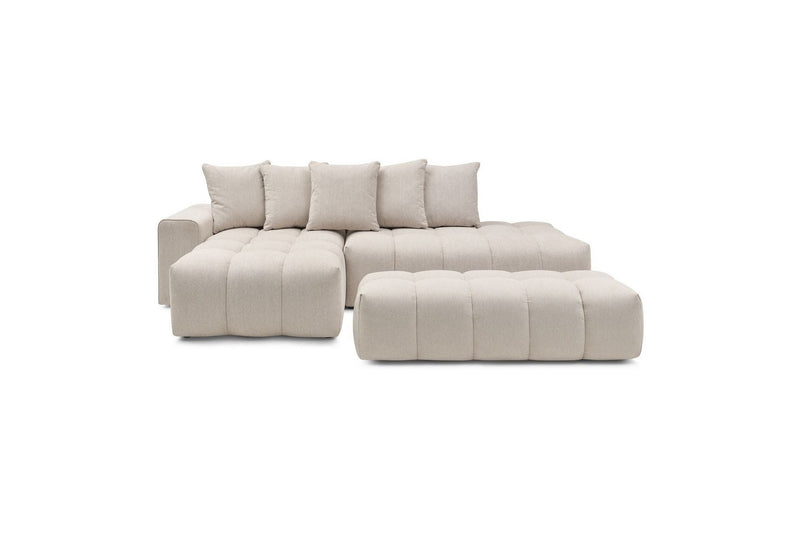 Canapé d'angle fixe MONT BLANC en tissu avec pouf - Angle gauche - BOBOCHIC - The Bradery