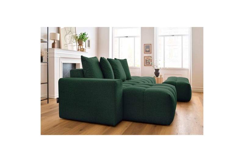 Canapé d'angle fixe MONT BLANC en tissu avec pouf - Angle gauche - BOBOCHIC - The Bradery